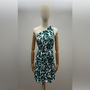 SHEIN One Shoulder Green Leaf Print Mini Dress Belted Summer Dress Size S